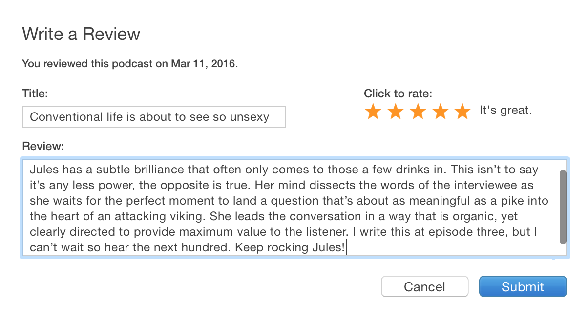 unconventional life itunes podcast review