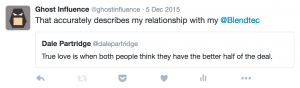 dale partridge true love quote on twitter depicts relationship with blendtec